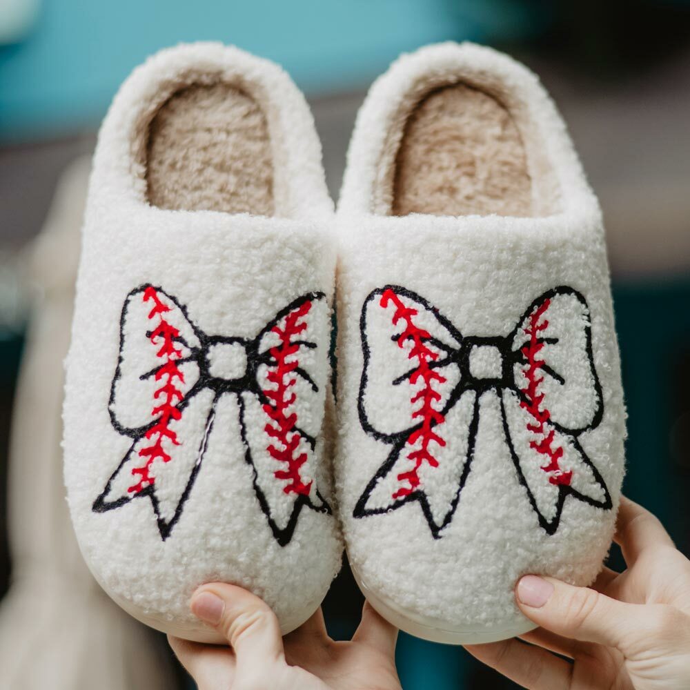 Baseball Bow Women's Slippers - Perfect Gift for Halloween, Christmas, Valentine