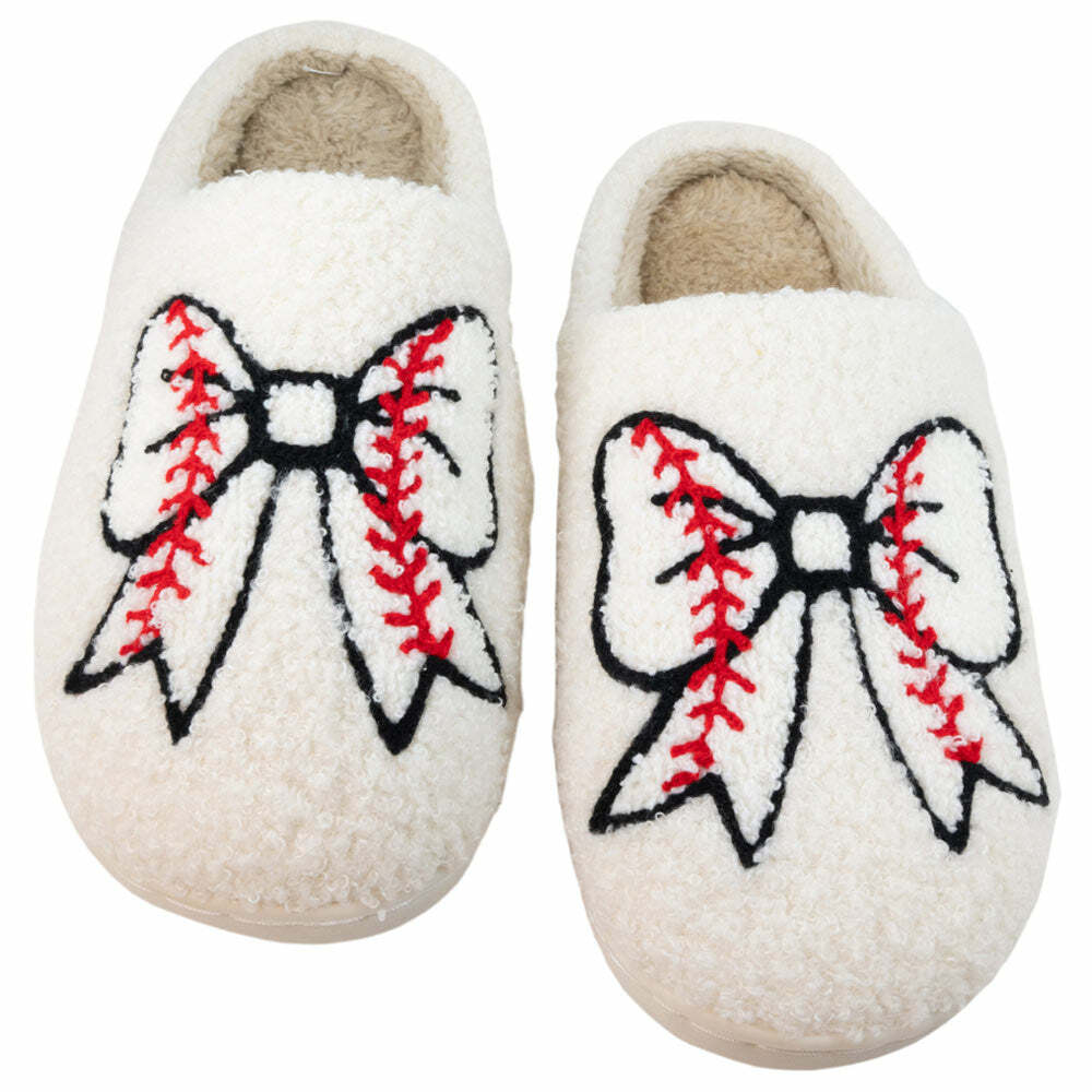 Baseball Bow Women's Slippers - Perfect Gift for Halloween, Christmas, Valentine