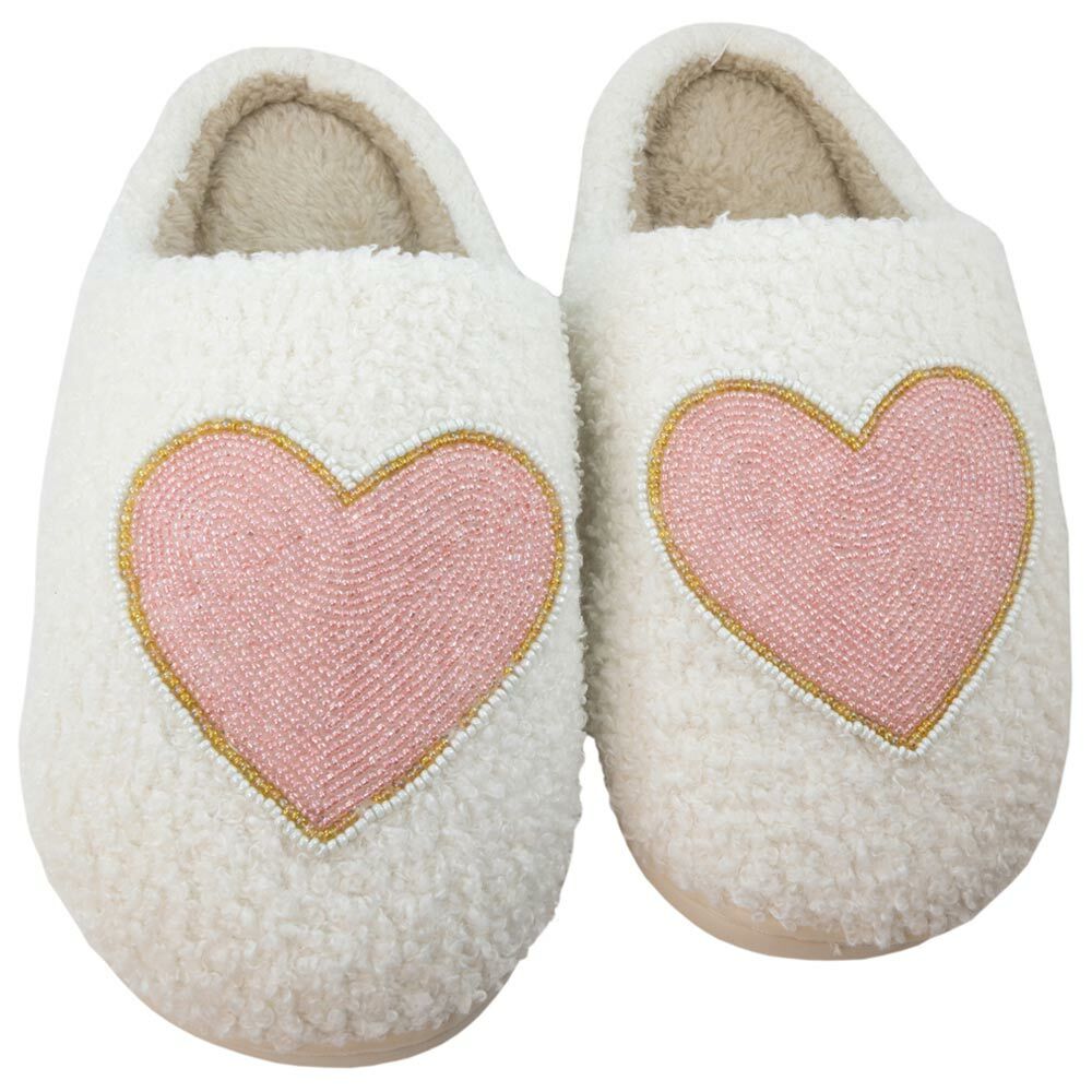 Beaded Pink & Gold Heart Women's Slippers - Perfect Gifts like Christmas & Valentine