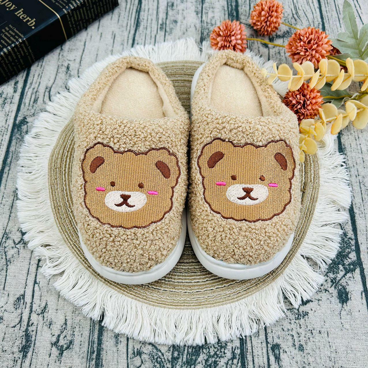 Bear Handmade Fluffy Slippers - Cozy Soft Indoor House Shoes, Perfect Gift for HerHoliday Season