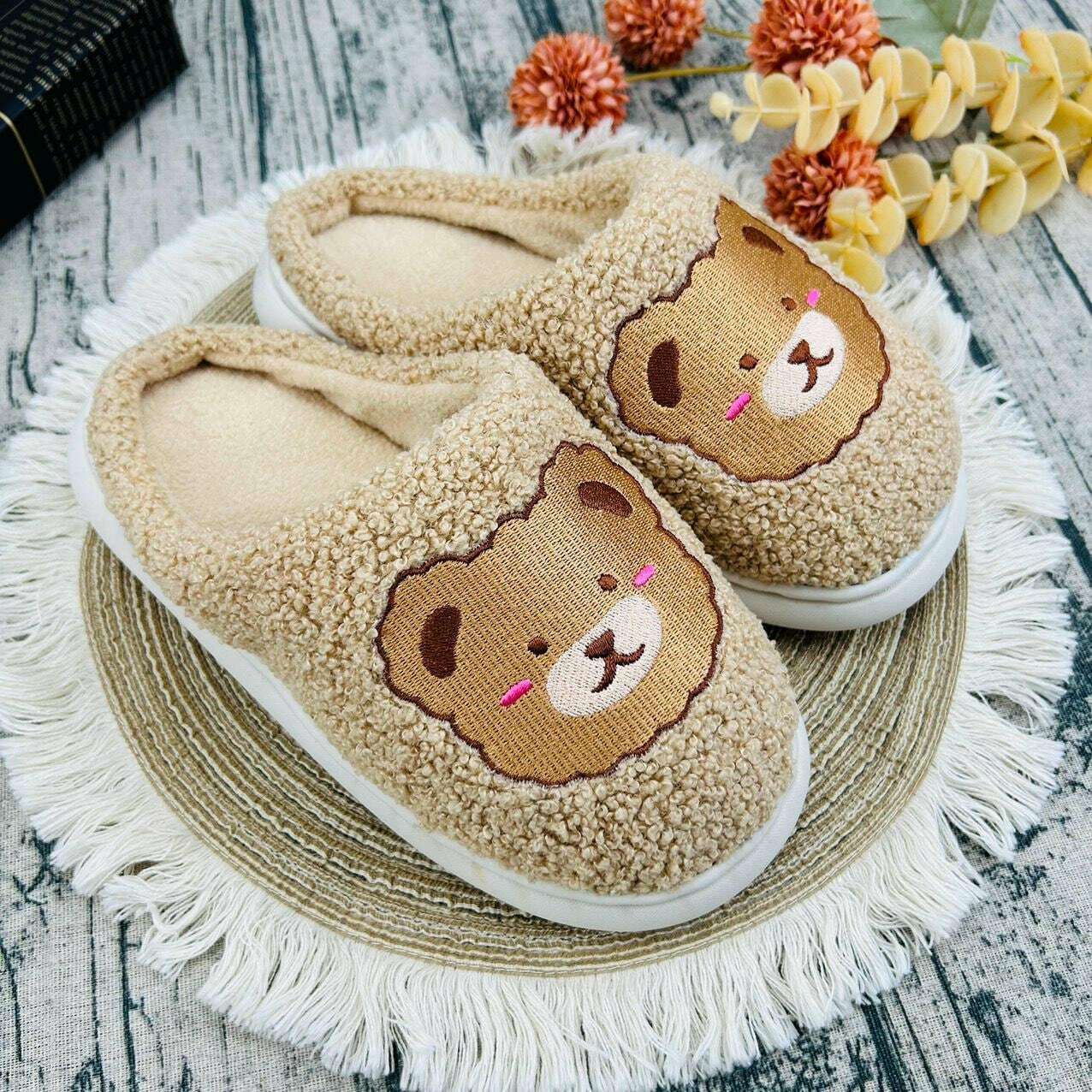 Bear Handmade Fluffy Slippers - Cozy Soft Indoor House Shoes, Perfect Gift for HerHoliday Season