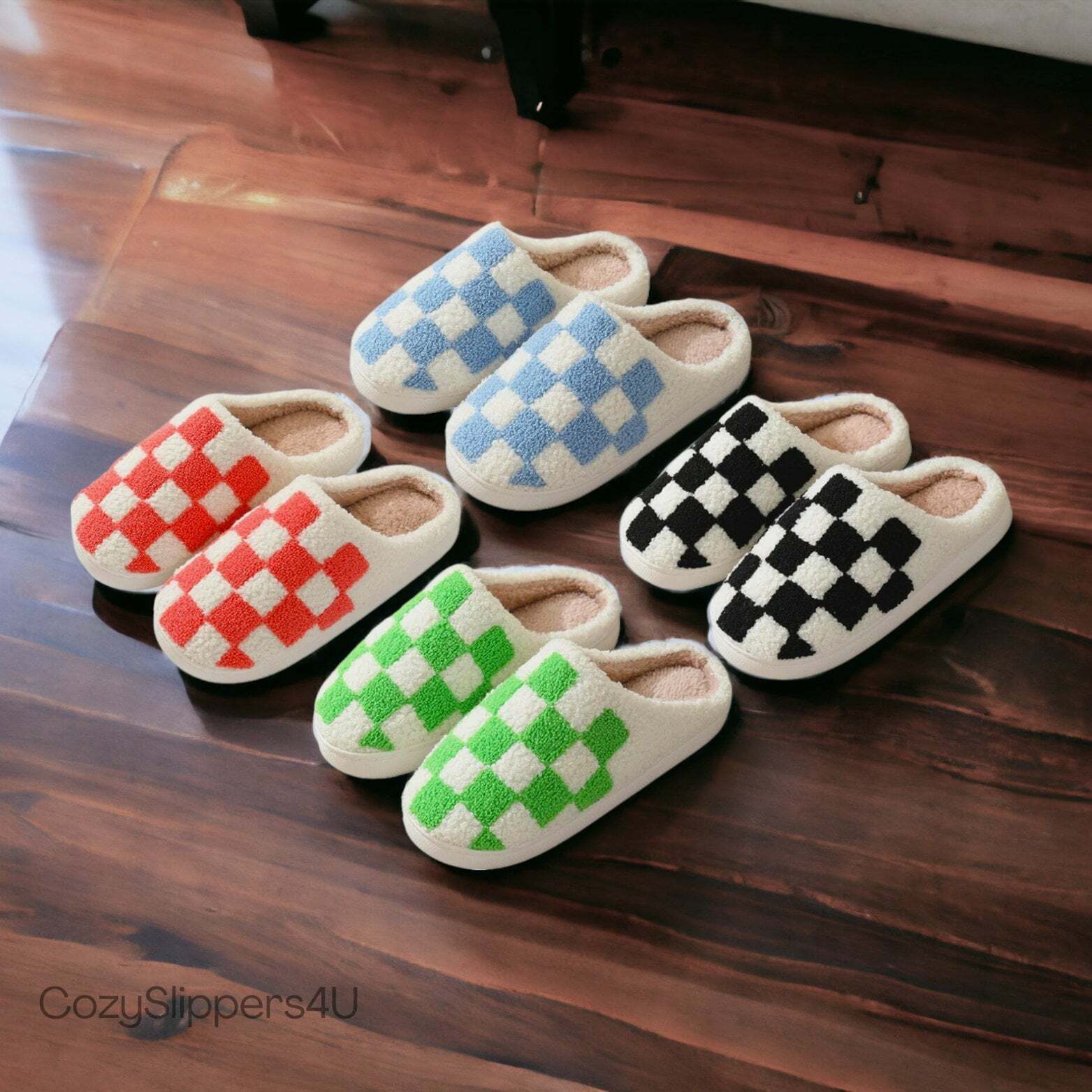 Checkered Pattern Cozy Slippers with Rubber Sole, Stylish House Slides - Perfect Christmas Gift