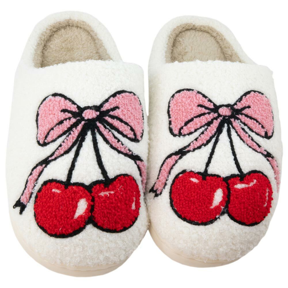 Cherry Bow Slippers - Cozy Footwear Perfect for Gifting on Holidays like Christmas and Valentine