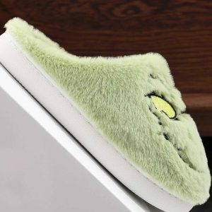 Christmas Green Monster Plush Slippers - Cozy Non-Slip Cotton Shoes for Women - Ideal Holiday Gift