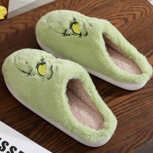 Christmas Green Monster Plush Slippers - Cozy Non-Slip Cotton Shoes for Women - Ideal Holiday Gift