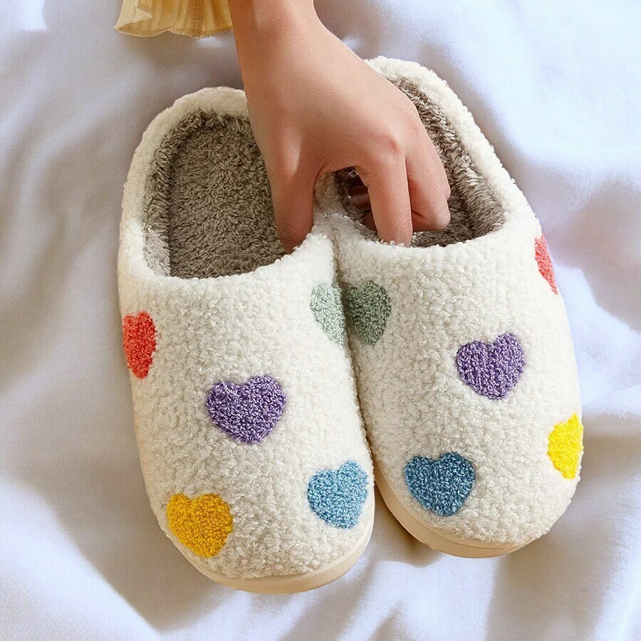 Colorful Heart Slippers, Cute LGBTQ Slides - Perfect Cozy Gift for Holidays and Winter Fun