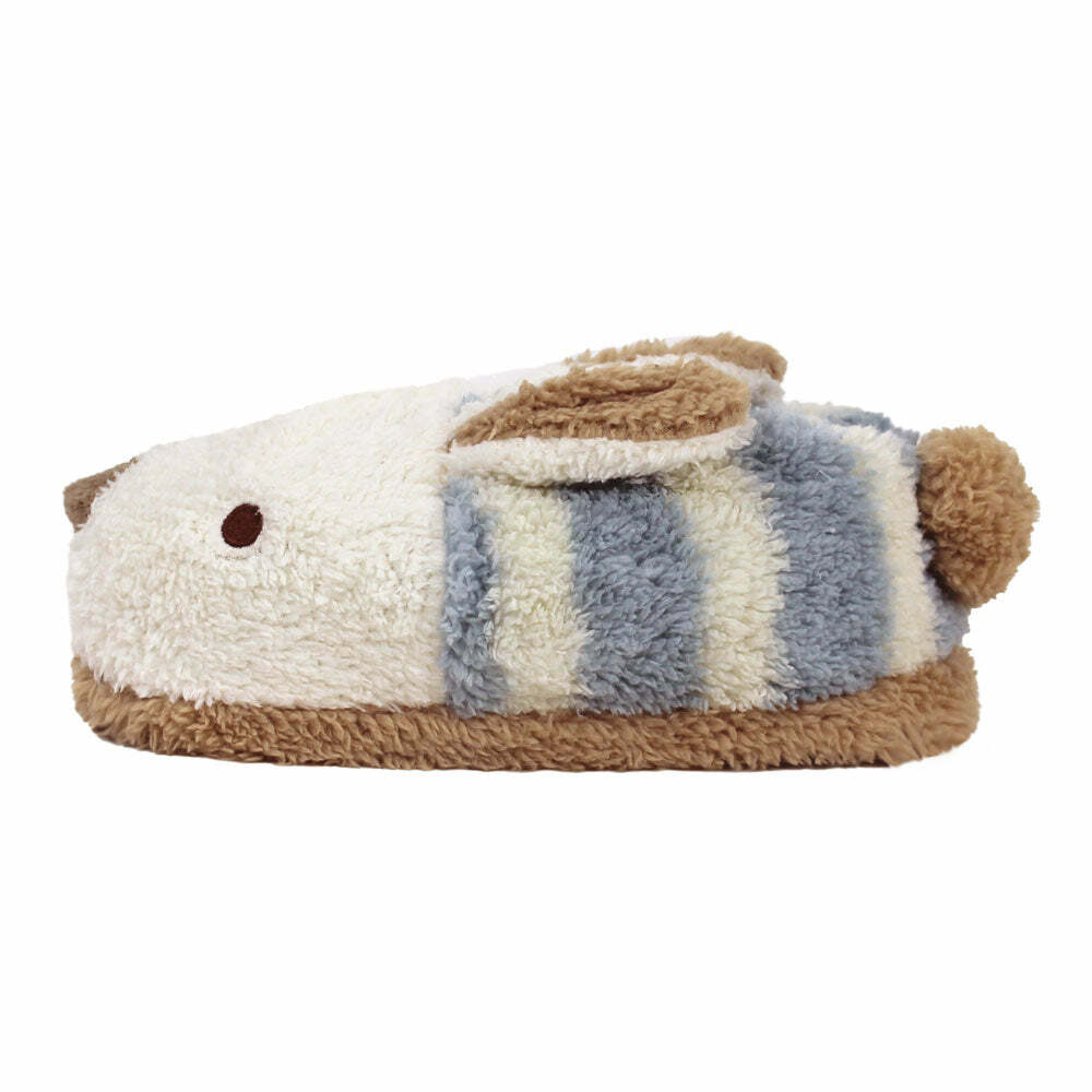 Cozy Blue Stripe Bunny Slippers - Perfect Gift for Halloween, Christmas, Valentine