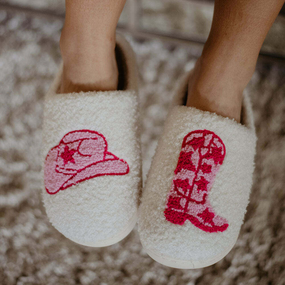 Cozy Boot and Cowgirl Hat Slippers - Perfect Gift for Halloween, Christmas, Valentine