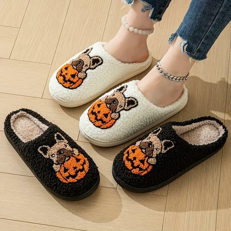 Cozy Bulldog Pumpkin Slippers for Halloween and Christmas - Perfect Gift for Loved Ones