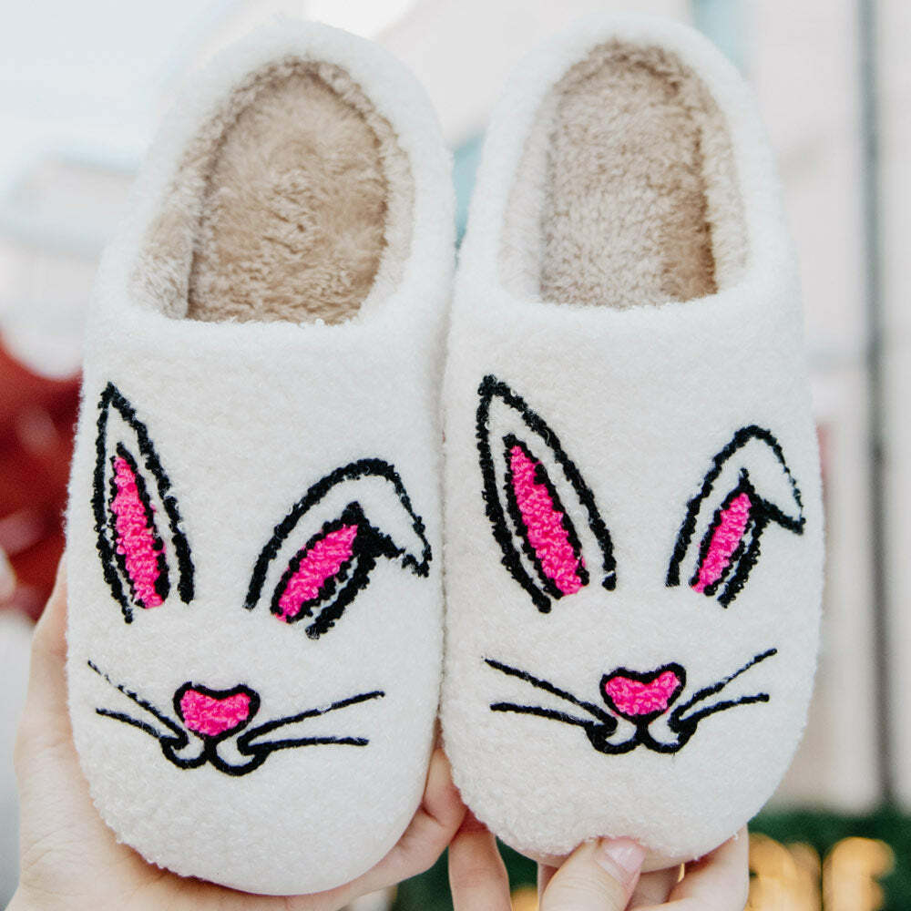 Cozy Bunny Face Fuzzy Slippers - Perfect Gift for Halloween, Christmas, Valentine