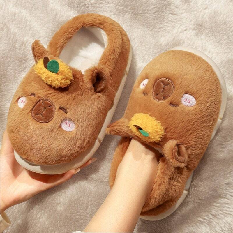 Cozy Capybara Slippers with Rubber Sole, Cute Fur Slides - Perfect Holiday Gift for Loved Ones