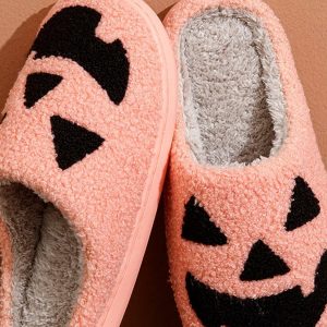 Cozy Cartoon Pumpkin Slippers for Women - Soft Cotton Indoor Shoes, Perfect Holiday Gift