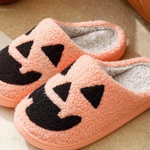 Cozy Cartoon Pumpkin Slippers for Women - Soft Cotton Indoor Shoes, Perfect Holiday Gift