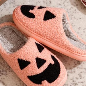 Cozy Cartoon Pumpkin Slippers for Women - Soft Cotton Indoor Shoes, Perfect Holiday Gift