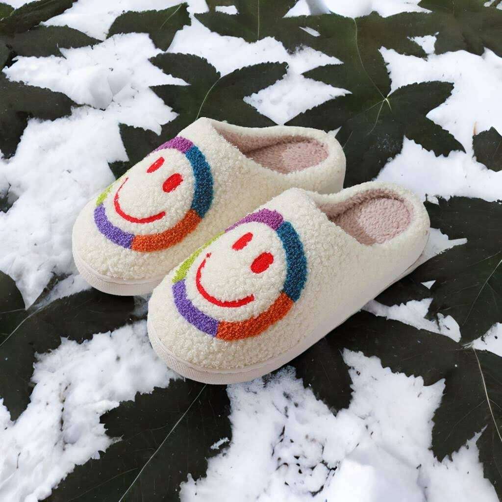 Cozy Colorful Smiley Face Winter Slippers for Couples - Perfect Gifts