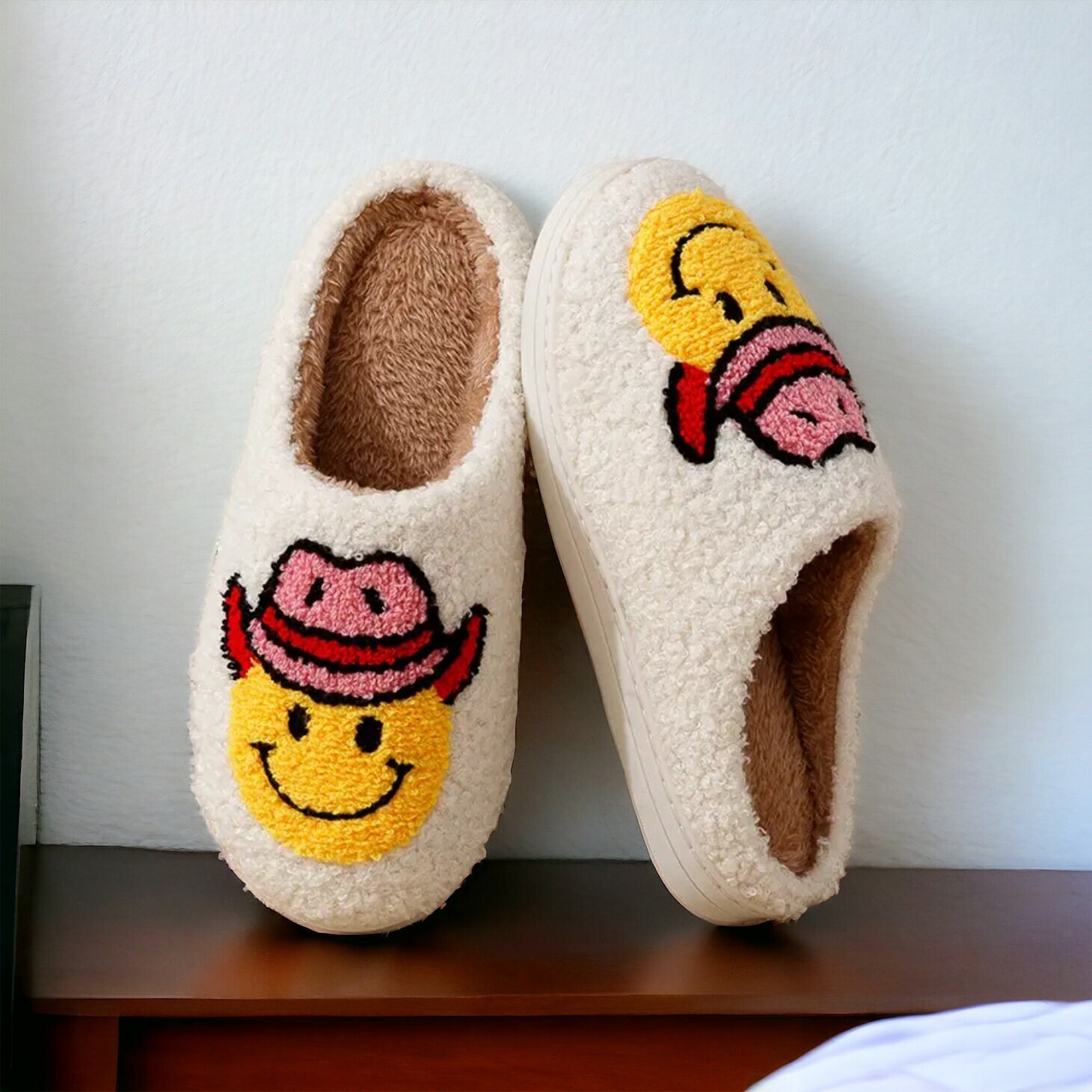 Cozy Cowboy Smiley Face Slippers for Men and Women - Perfect Holiday Gift for Loved Ones