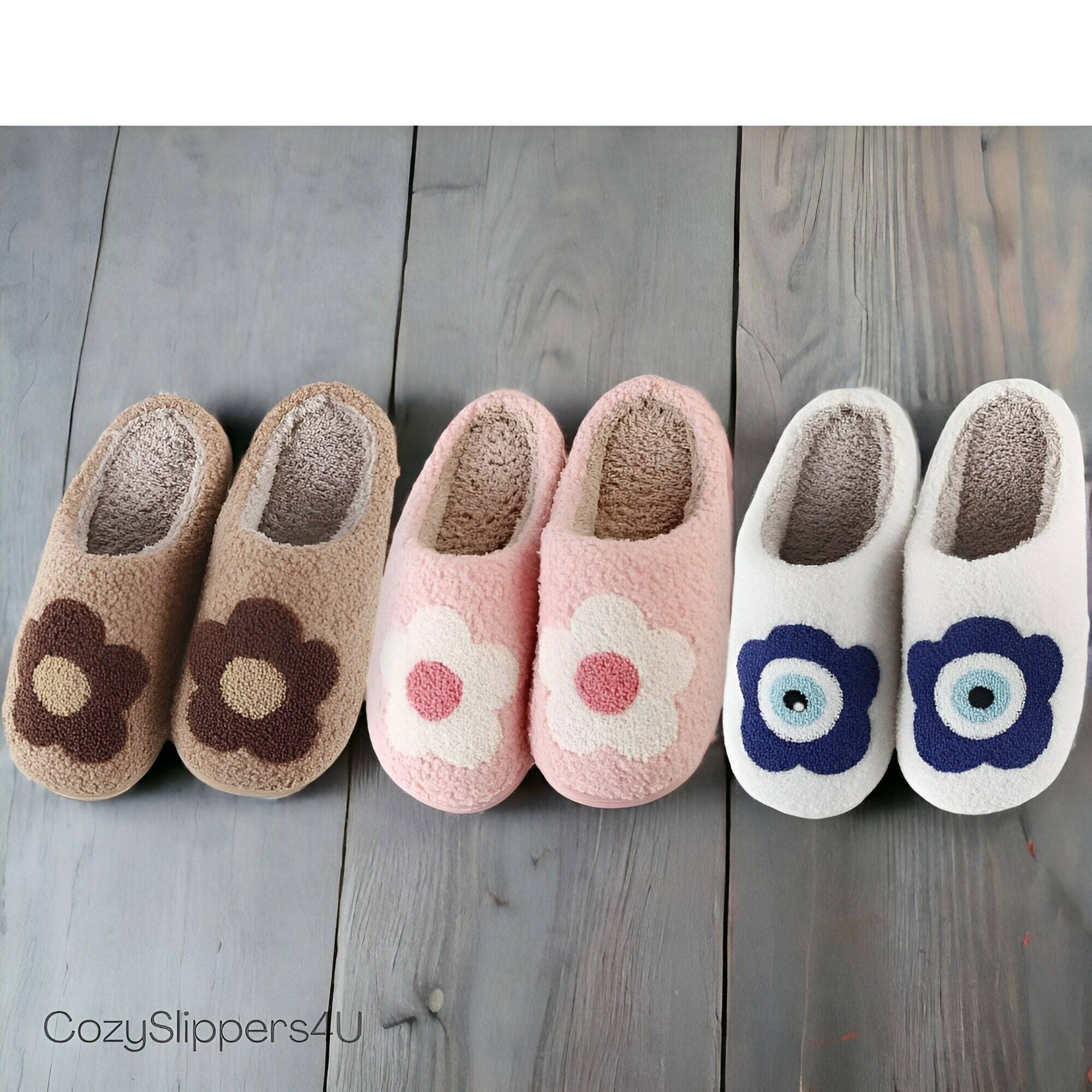 Cozy Flower Slippers for Women - Warm Rubber Sole Slides, Cute & Funny House Slippers, Perfect Gifts