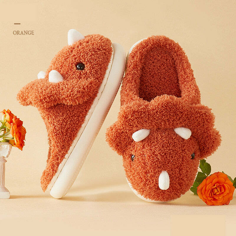 Cozy Fluffy Triceratops Slippers - Perfect Gift for Halloween, Christmas, Valentine