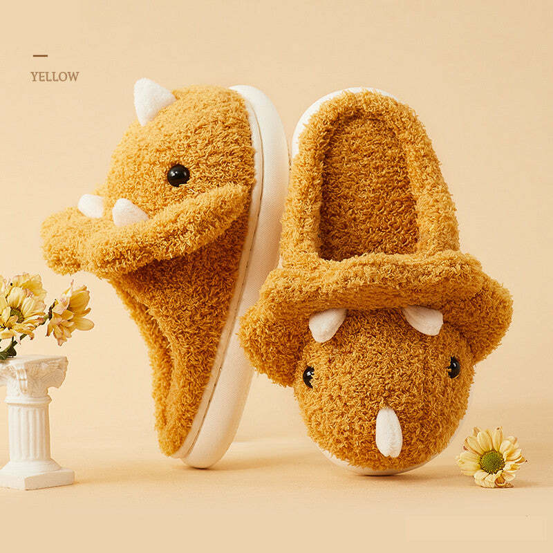 Cozy Fluffy Triceratops Slippers - Perfect Gift for Halloween, Christmas, Valentine