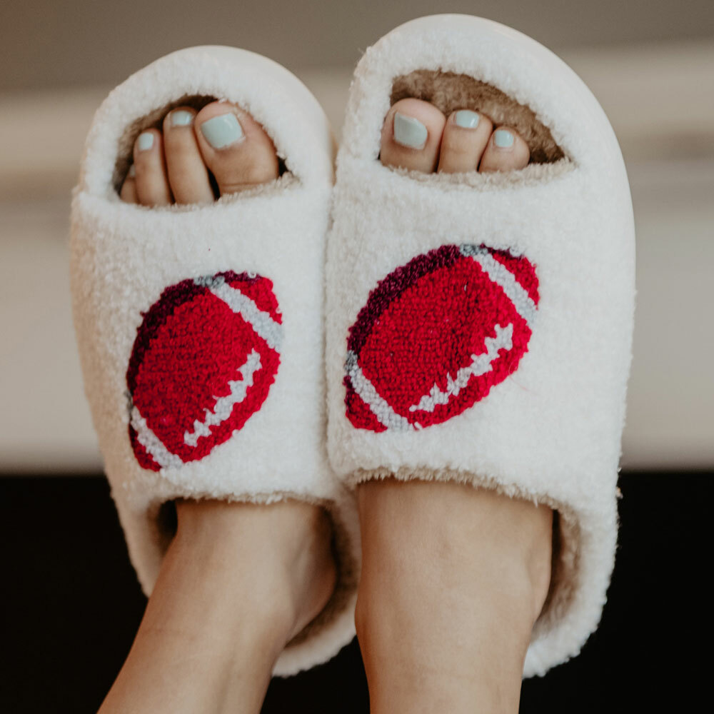 Cozy Football Fuzzy Open-Toed Slippers - Perfect Gift for Halloween, Christmas, Valentine