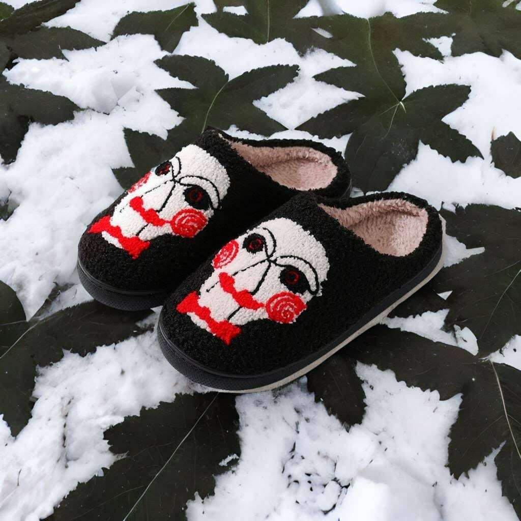 Cozy Halloween Saw Puppet Cartoon Slippers for Couples - Perfect Gift for Holiday Season