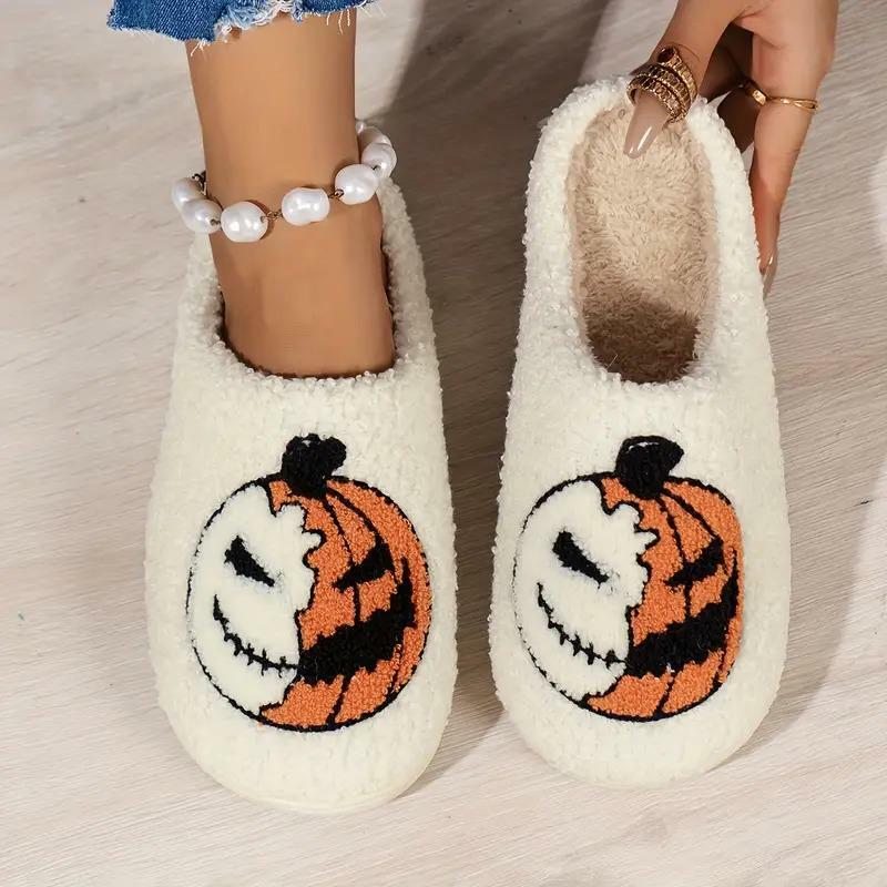 Cozy Halloween Skull Pumpkin Slippers for Women - Perfect Holiday Gift for Christmas & Valentine