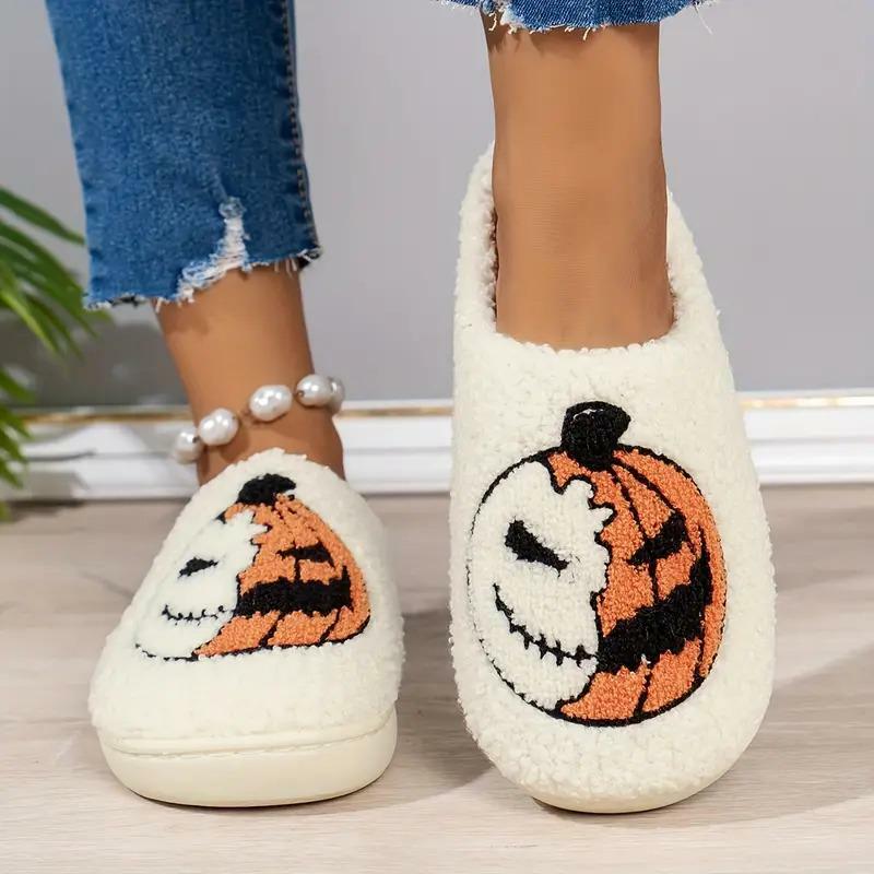 Cozy Halloween Skull Pumpkin Slippers for Women - Perfect Holiday Gift for Christmas & Valentine