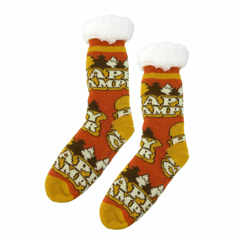 Cozy Happy Camper Slipper Socks - Perfect Gift for Halloween, Christmas, Valentine