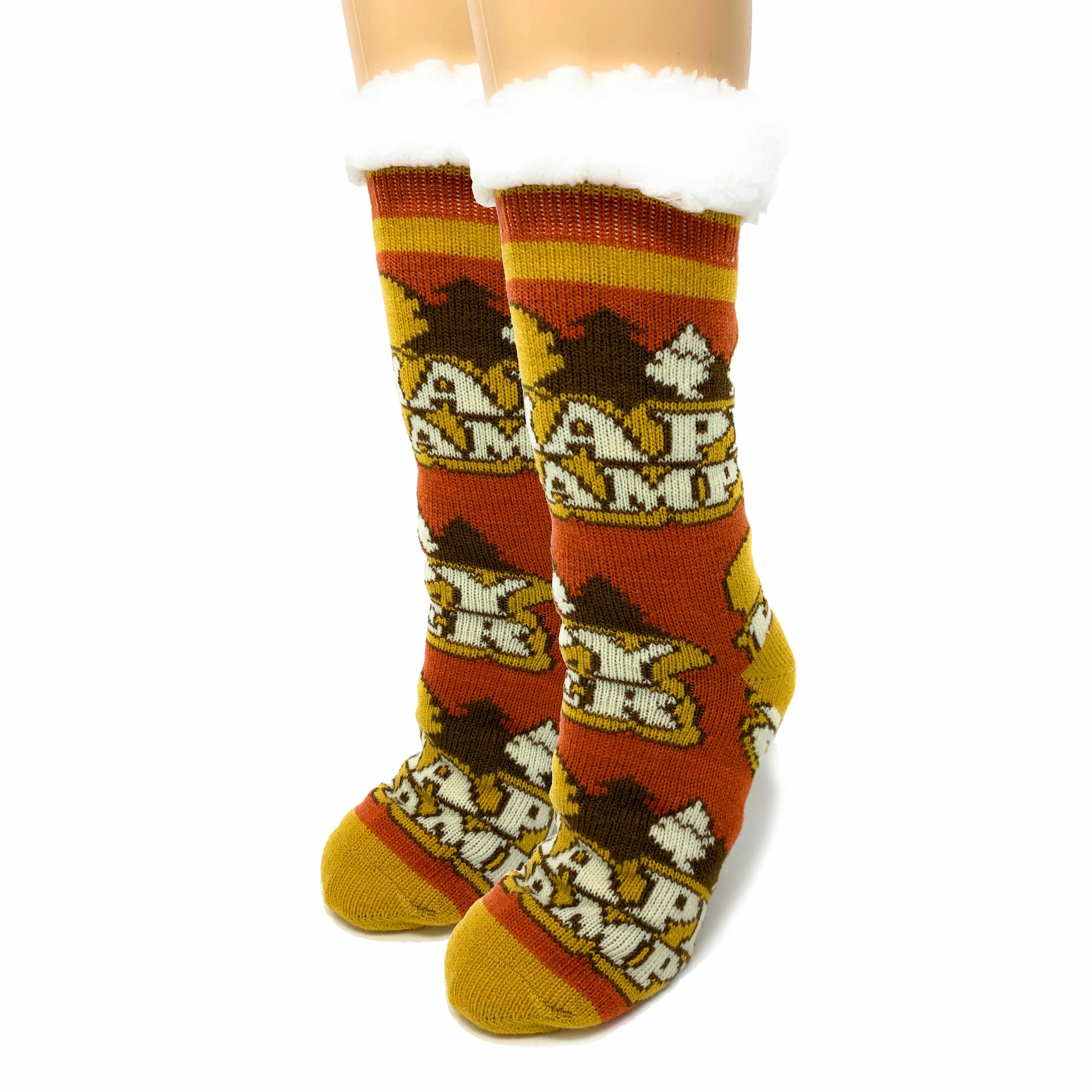 Cozy Happy Camper Slipper Socks - Perfect Gift for Halloween, Christmas, Valentine