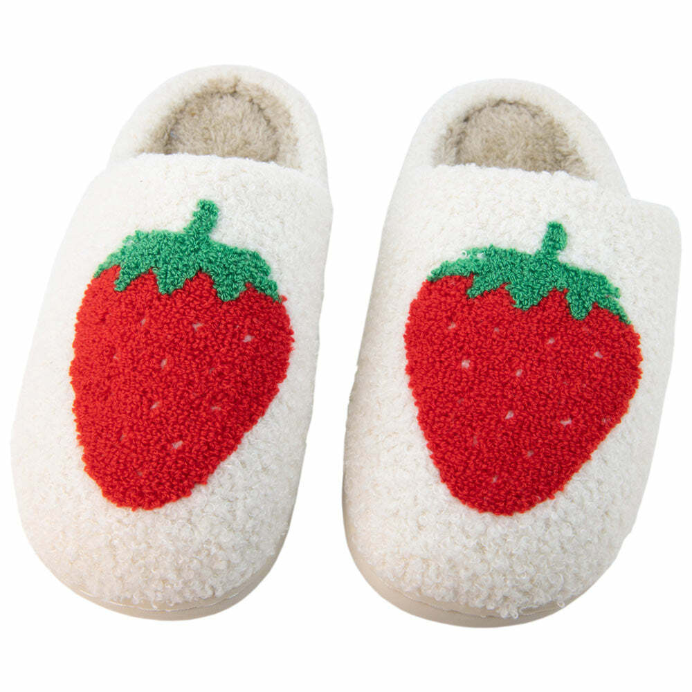 Cozy Large Strawberry Fuzzy Slippers for Women - Perfect Holiday Gift for Loved Ones