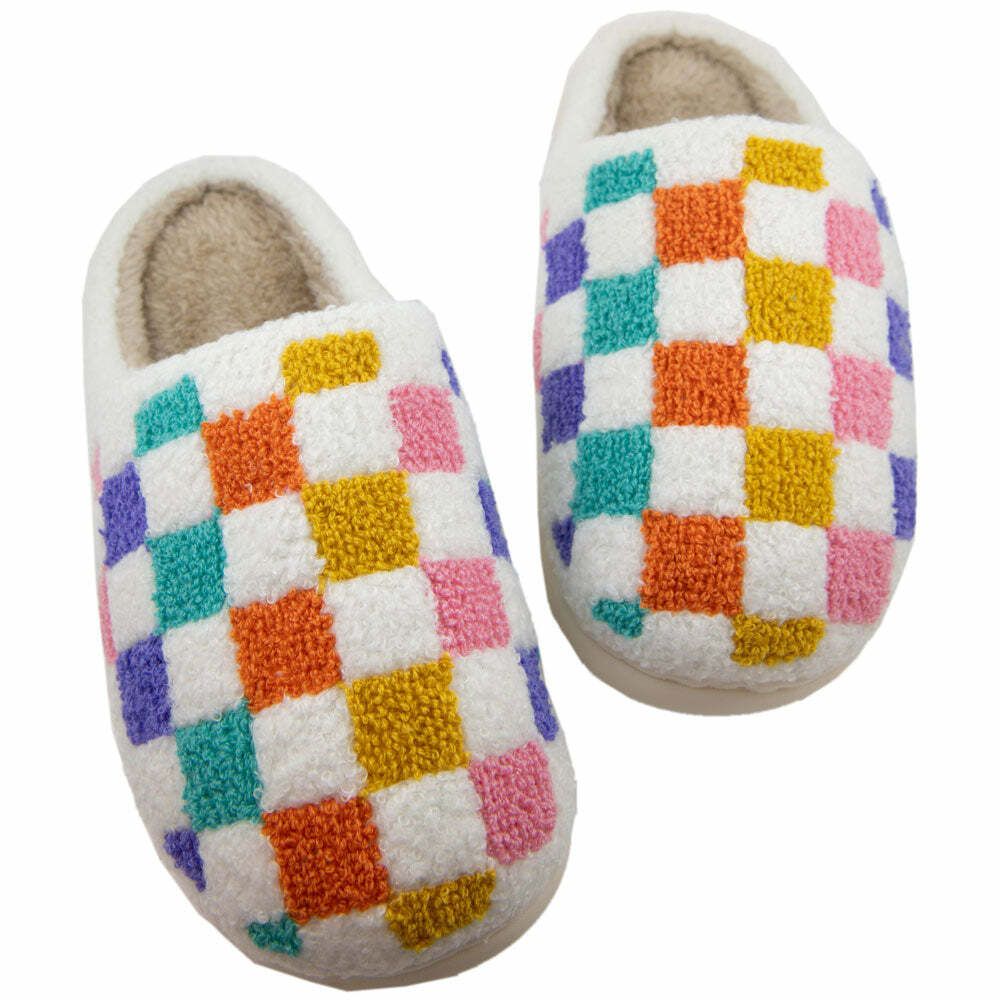 Cozy Multicolored Checkered Fuzzy Slippers - Perfect Gifts like Christmas and Valentine