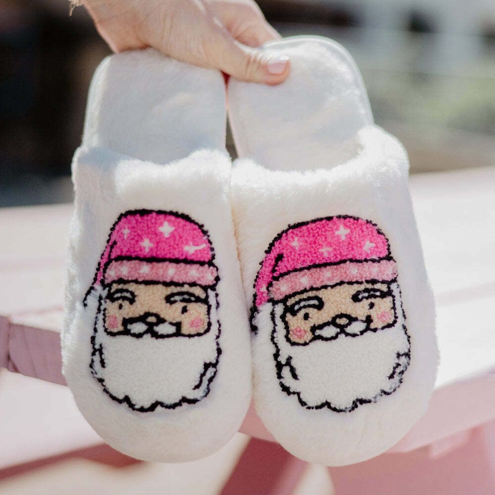 Cozy Pink Santa Face Women's Slippers - Perfect Holiday Gift for Christmas Lovers