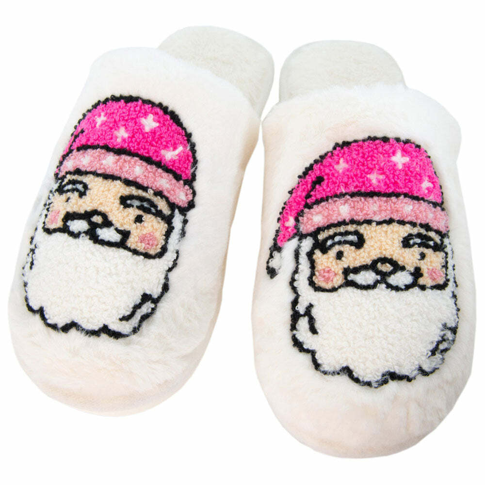 Cozy Pink Santa Face Women's Slippers - Perfect Holiday Gift for Christmas Lovers