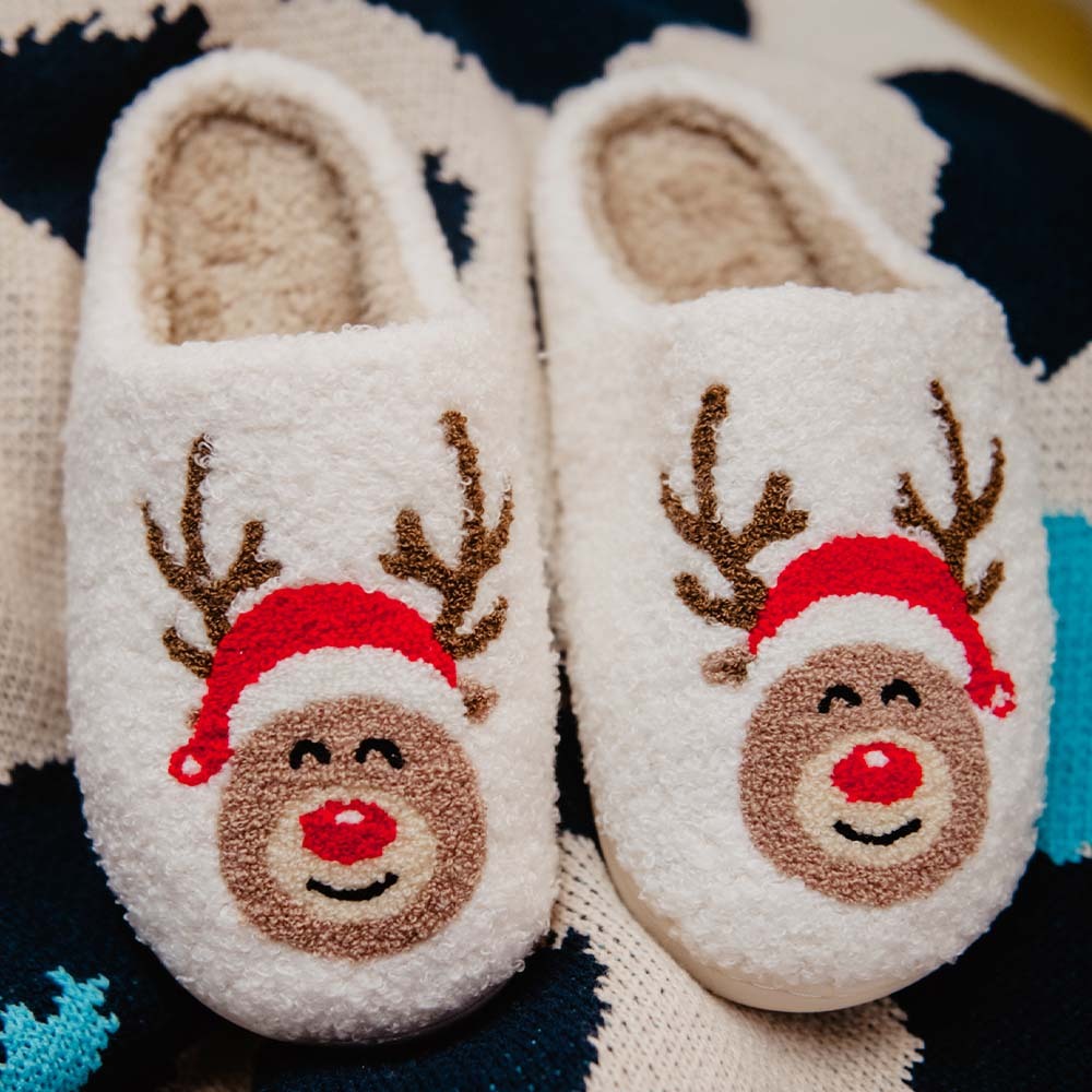 Cozy Reindeer Red Nose Slippers for Women - Perfect Holiday Gift for Christmas and Valentine