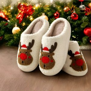 Cozy Reindeer Slippers for Women, Christmas Elf Slides with Fur - Perfect Holiday Gift