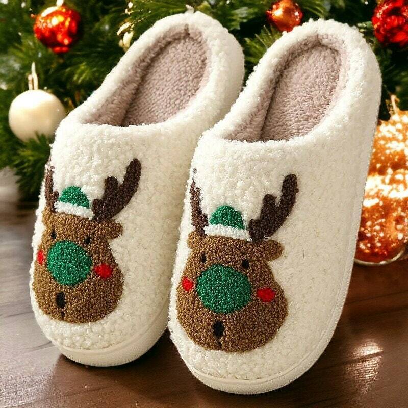 Cozy Reindeer Slippers for Women, Christmas Elf Slides with Fur - Perfect Holiday Gift