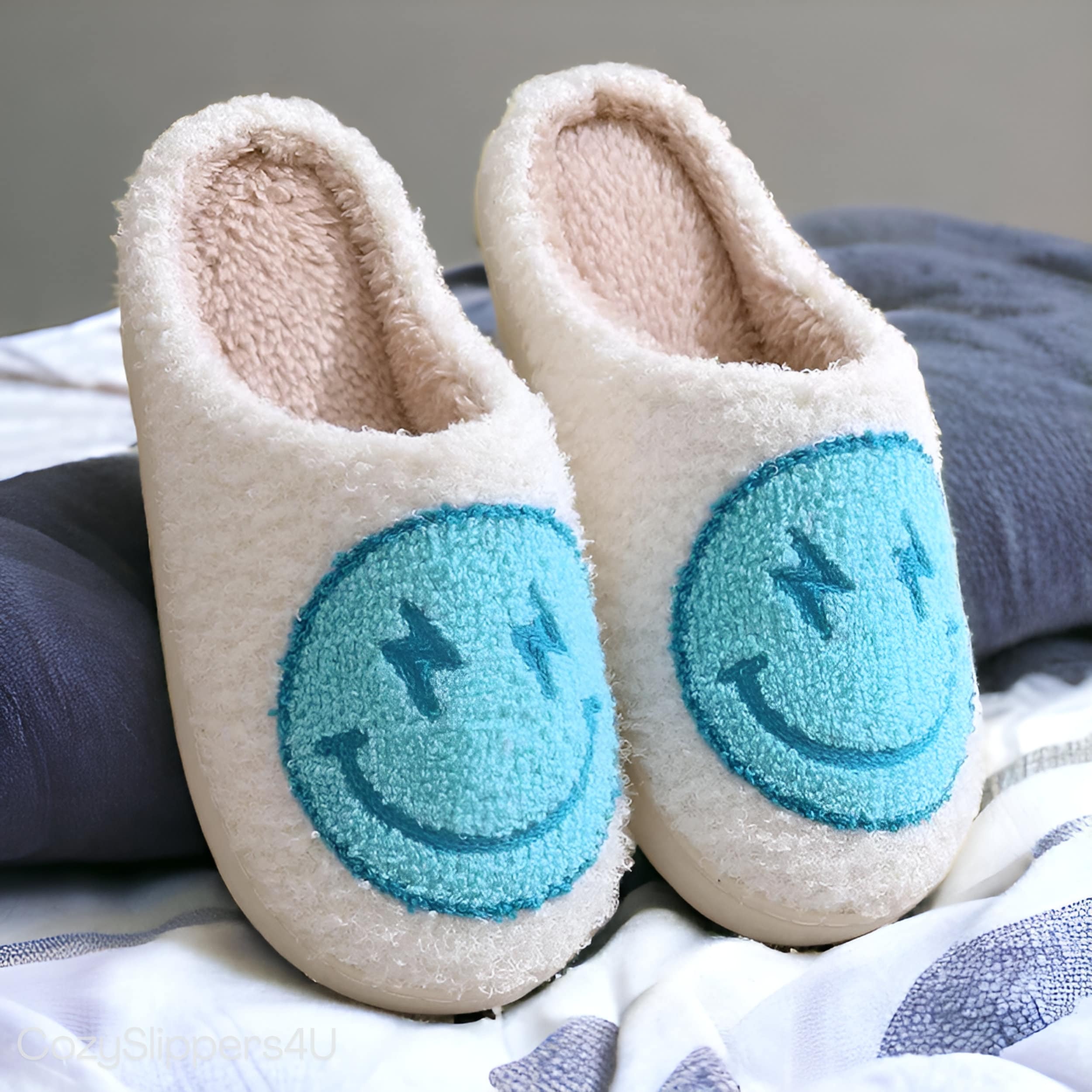 Cozy Smiley Slippers for Women - Cute and Funny Rubber Sole Slides, Perfect Holiday Gift