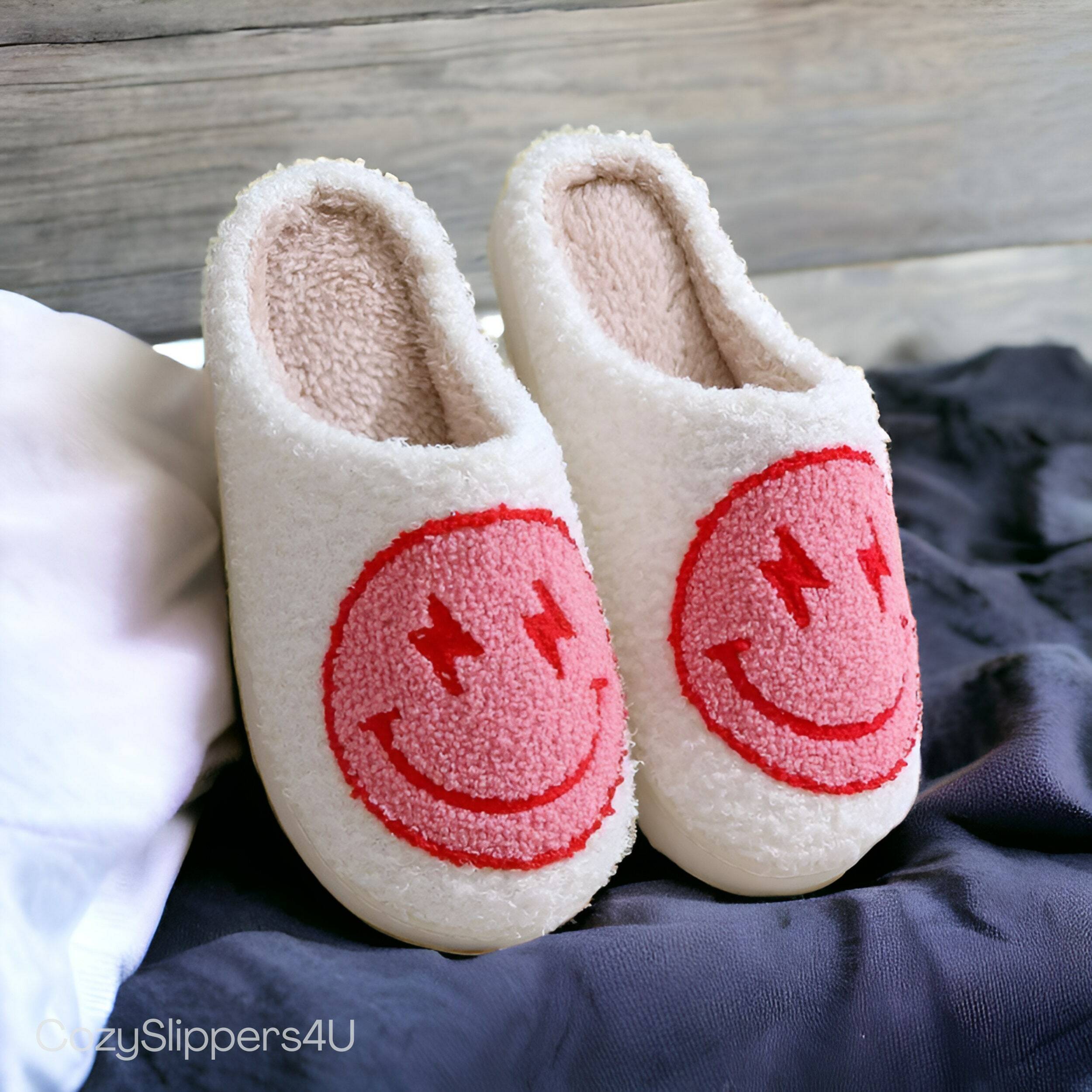 Cozy Smiley Slippers for Women - Cute, Funny Rubber Sole Slides Perfect for Holiday Gifting