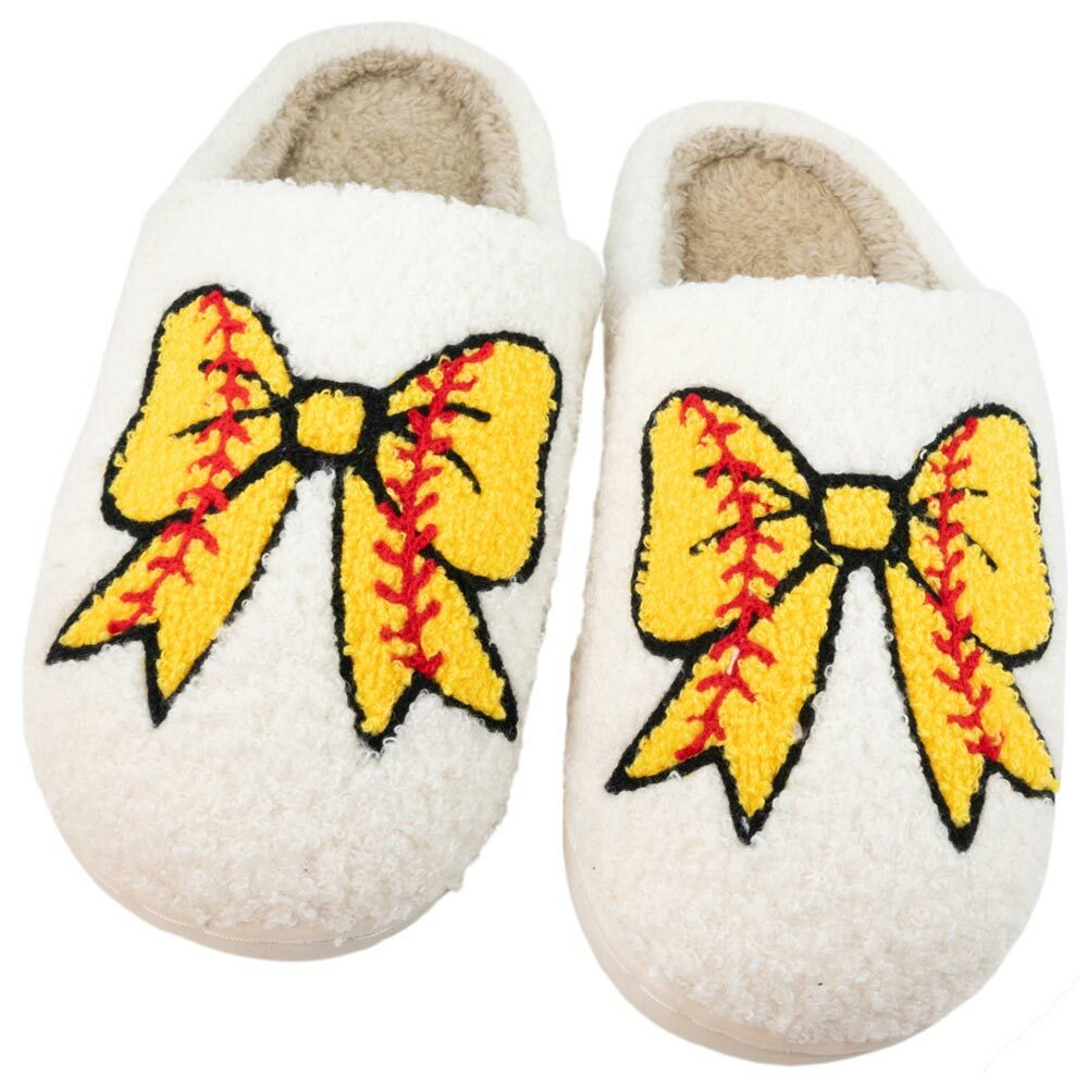 Cozy Softball Bow Slippers - Perfect Gift for Halloween, Christmas, Valentine