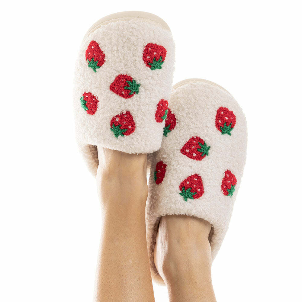 Cozy Strawberry Fuzzy Slippers for Women - Perfect Holiday Gift for Christmas Valentine