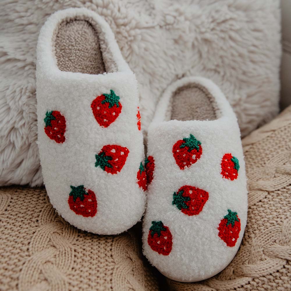 Cozy Strawberry Fuzzy Slippers for Women - Perfect Holiday Gift for Christmas Valentine