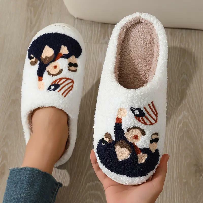 Cozy Trump Fight Slippers for Women - Plush Casual Slip-On Shoes, Perfect Holiday Gift