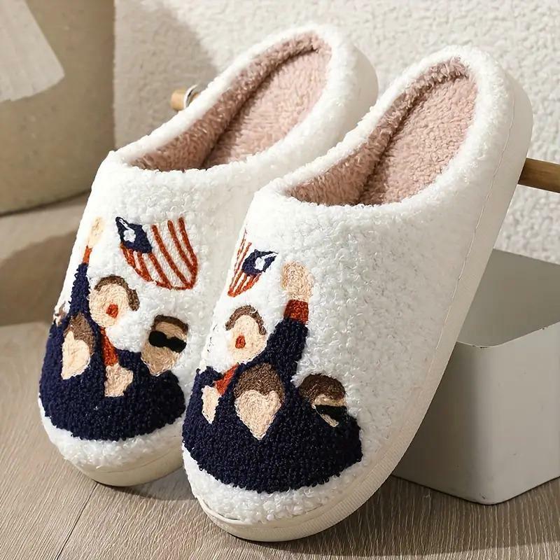 Cozy Trump Fight Slippers for Women - Plush Casual Slip-On Shoes, Perfect Holiday Gift