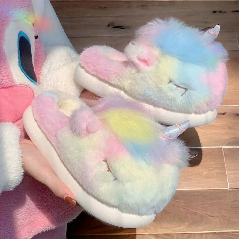 Cozy Unicorn Fluffy Slippers for Women - Perfect Gift for Halloween, Christmas, Valentine