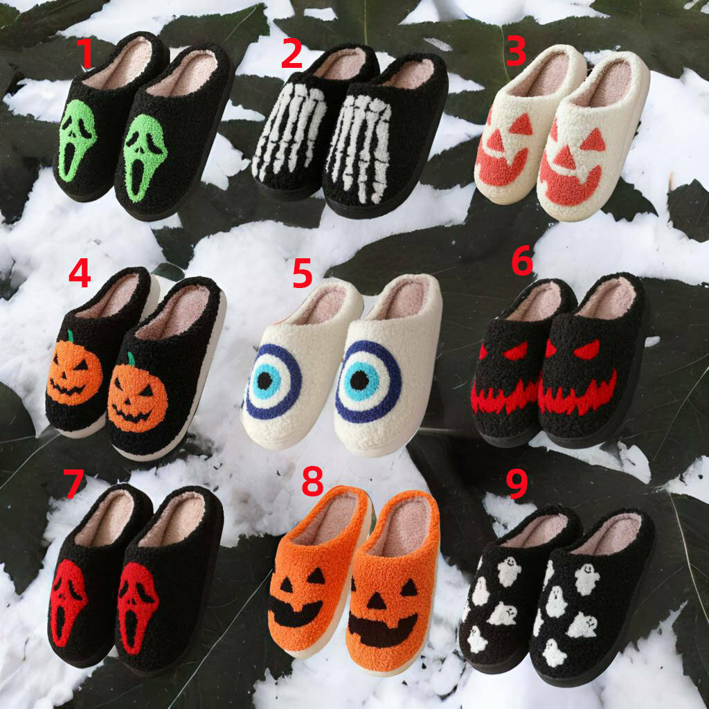 Cozy Unisex Winter Halloween Slippers for Couples - Thick-Soled Warm Indoor Footwear