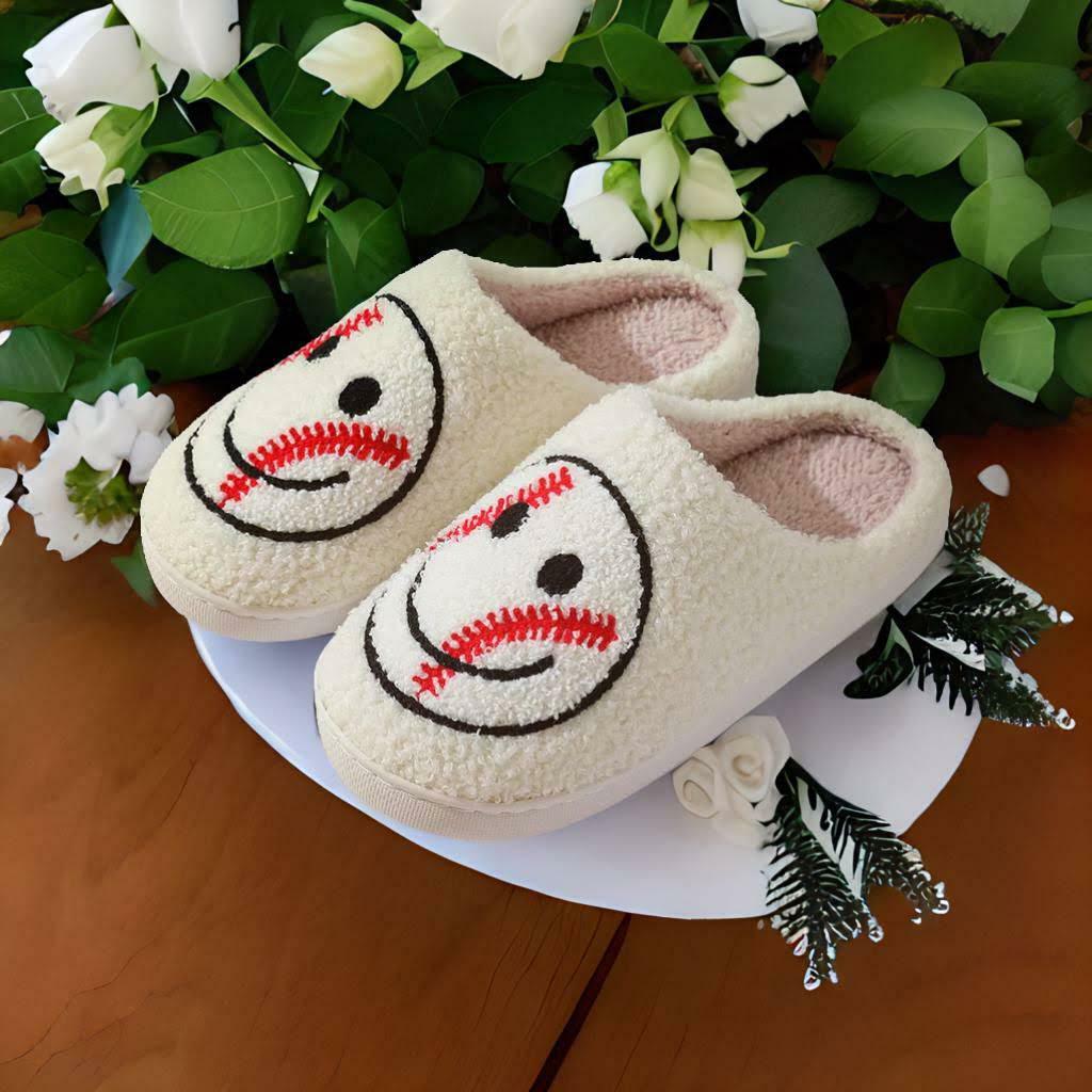 Cute Baseball Smiley Winter Slippers for Couples - Cozy Home Footwear, Perfect Holiday Gift