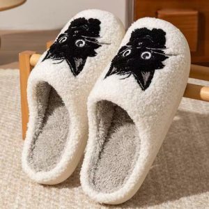 Cute Black Cat Plush Slippers - Comfy Halloween Footwear, Perfect Gift for Spooky Season