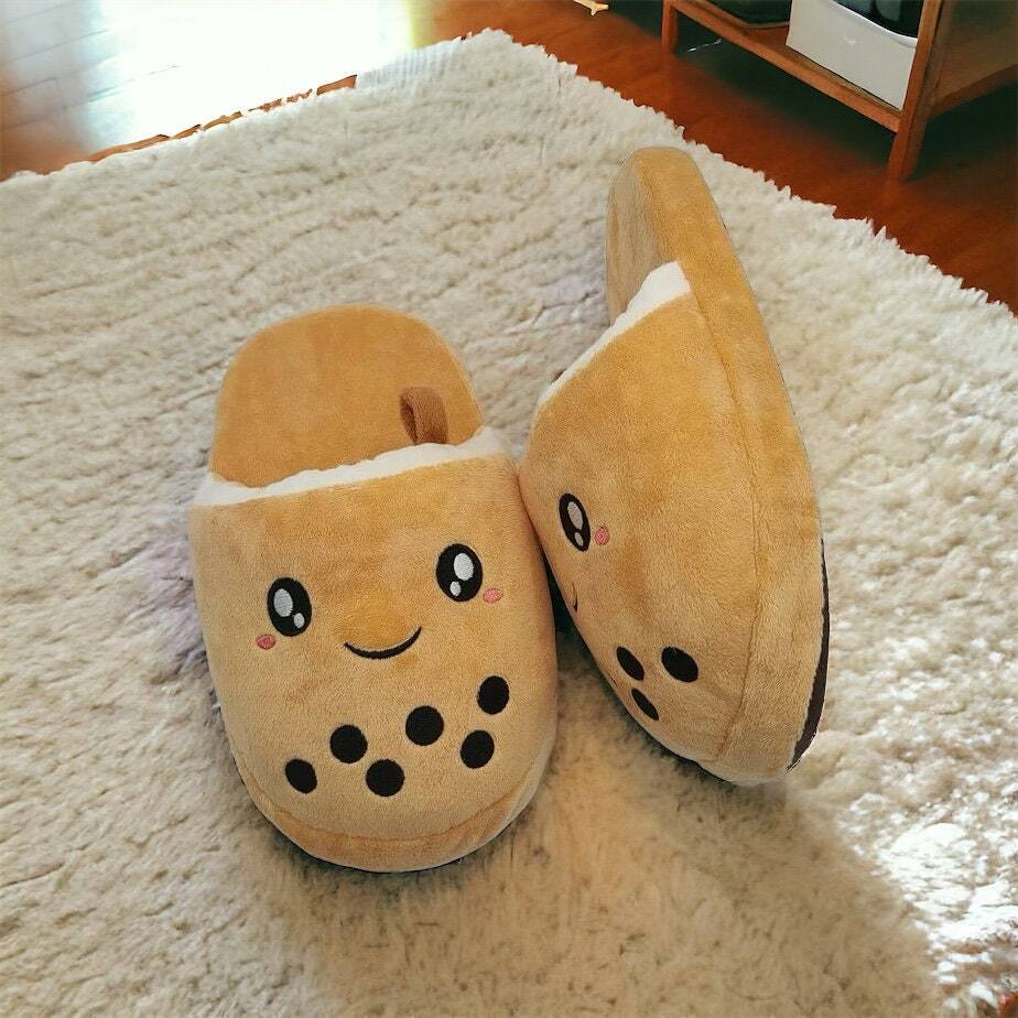 Cute Boba Tea Plush Slippers for Women - Fluffy Cartoon House Slippers, Perfect Holiday Gift