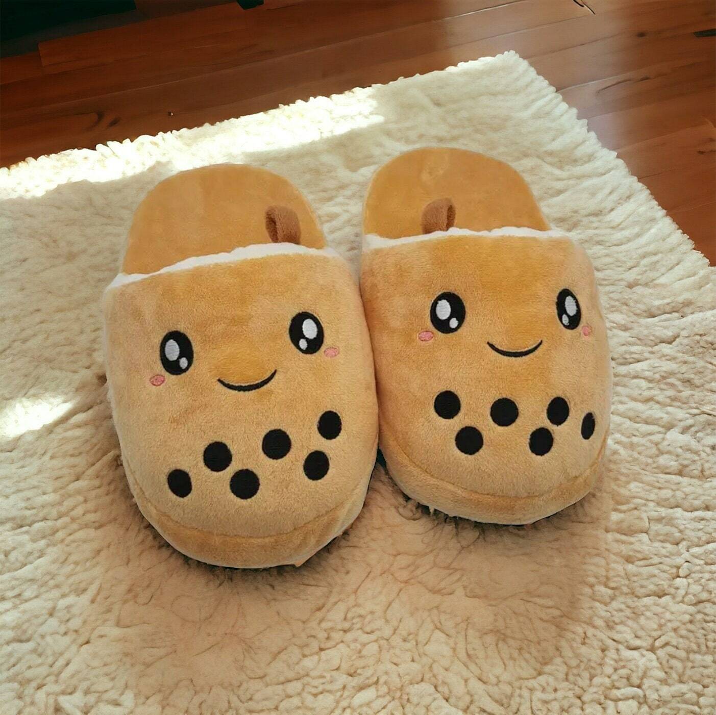 Cute Boba Tea Plush Slippers for Women - Fluffy Cartoon House Slippers, Perfect Holiday Gift