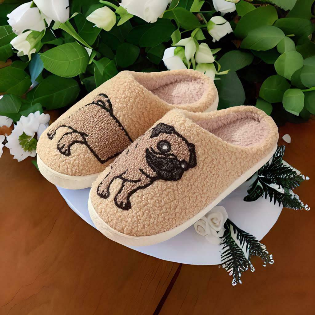 Cute Cartoon Bulldog Winter Slippers for Couples - Cozy Indoor & Outdoor Gift for Holidays